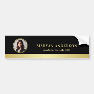 Black & gold design, Logo or Photo in gold circle, Bumper Sticker