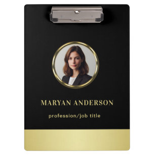 Black & gold design, Logo or Photo in gold circle, Clipboard