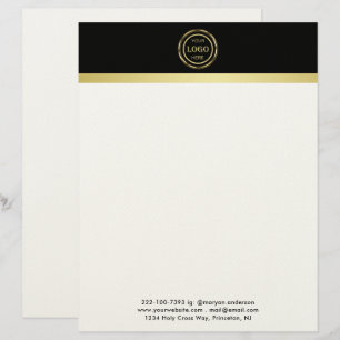 Black & gold design, Logo or Photo in gold circle, Custom Letterhead