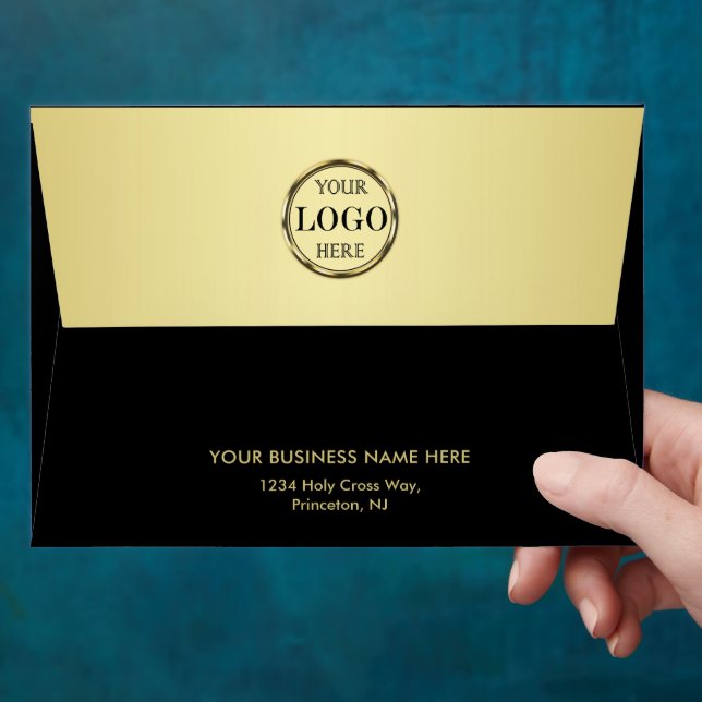 Black & gold design, Logo or Photo in gold circle, Envelope (Hand)