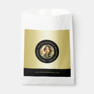 Black & gold design, Logo or Photo in gold circle, Favour Bag