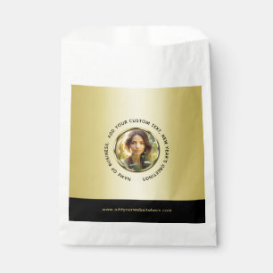 Black & gold design, Logo or Photo in gold circle, Favour Bag