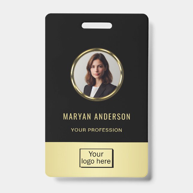 Black & gold design, Logo or Photo in gold circle, ID Badge (Front)