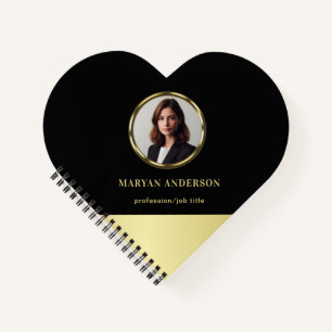 Black & gold design, Logo or Photo in gold circle, Notebook