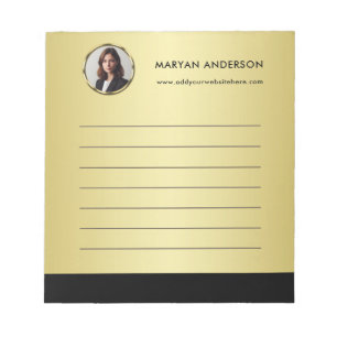 Black & gold design, Logo or Photo in gold circle, Notepad