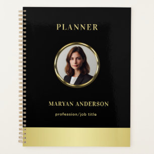 Black & gold design, Logo or Photo in gold circle, Planner