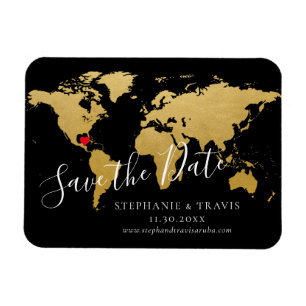 Black Gold Destination Wedding Map Save the Date Magnet
