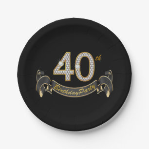 Black Gold Diamond 40th Birthday Party Paper Plate