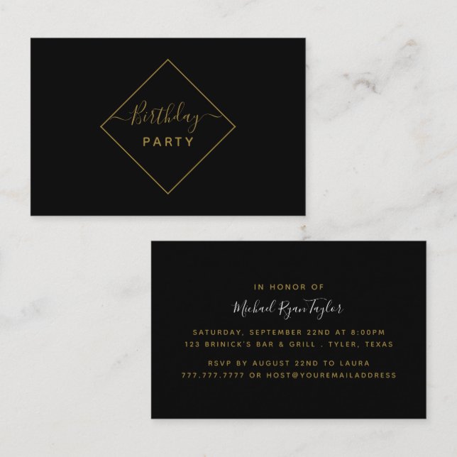 Black & Gold Diamond Birthday Party Ticket (Front/Back)