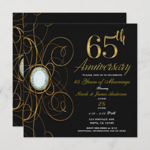 Black & Gold Diamond Chic 65 65th Anniversary Invitation