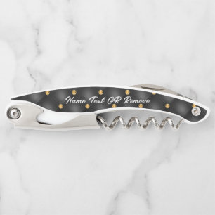 Black Gold Diamond Custom Name Waiter's Corkscrew