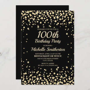 Black Gold Diamond Glitter Women's 100th Birthday Card