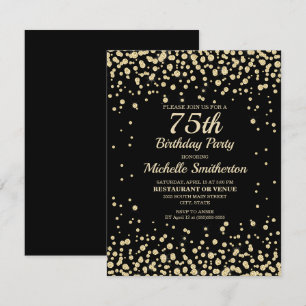 Black Gold Diamond Glitter Women's 75th Birthday Card