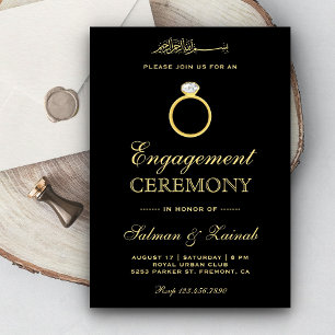 Black Gold Diamond Ring Islamic Muslim Engagement Invitation
