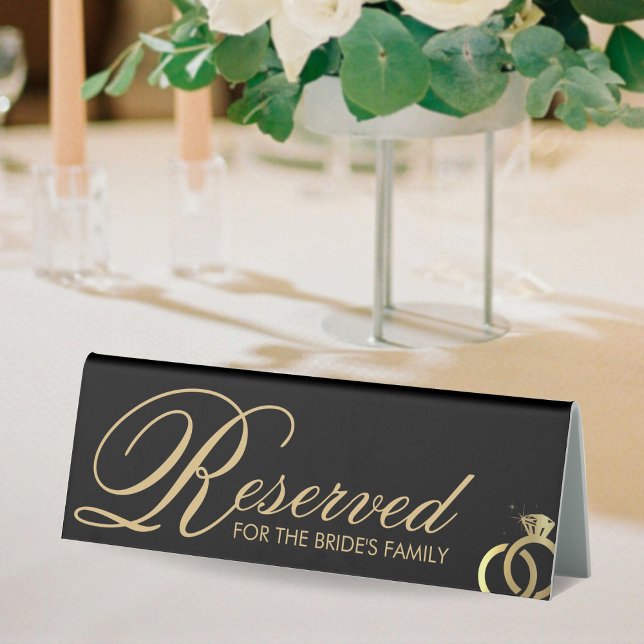 Black & Gold Diamond Ring Wedding Reserved (Black & Gold Diamond Ring Wedding Reserved Table Tent Sign)