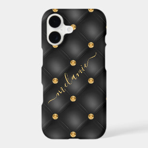 Black Gold Diamond Tufted Custom Name iPhone Case