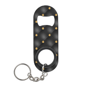 Black Gold Diamond Tufted Keychain Bottle Opener