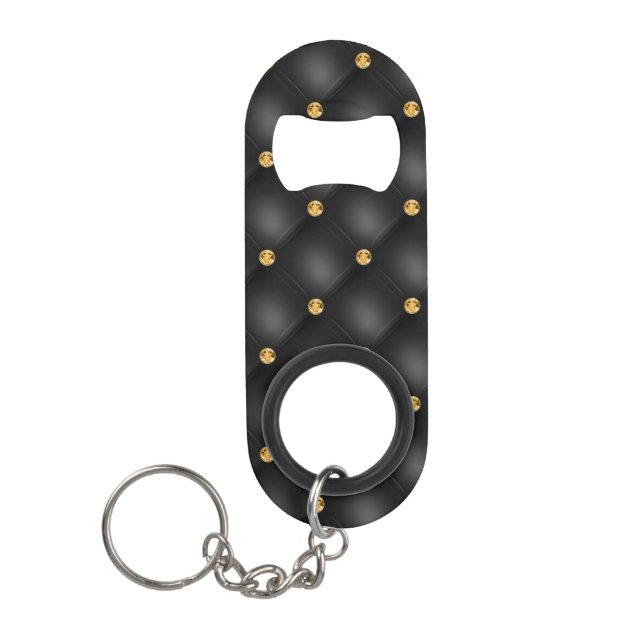 Black Gold Diamond Tufted Keychain Bottle Opener (Front)