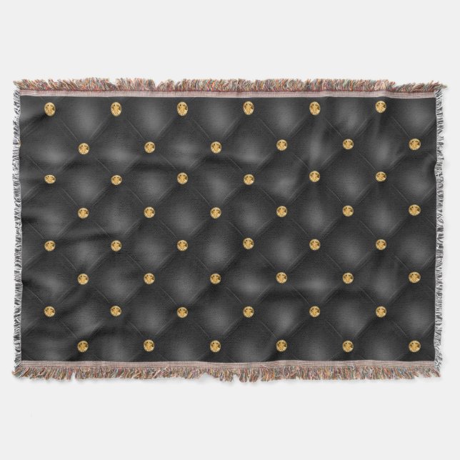 Black Gold Diamond Tufted Throw Blanket (Front)