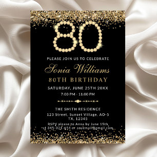 Black Gold Diamonds 80th Birthday Party Invitation
