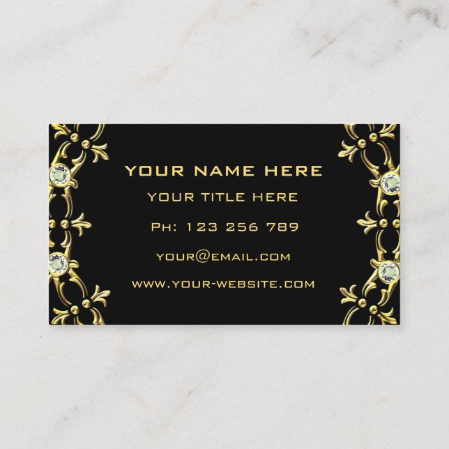 Black Gold Diamonds Business Card Design Your Own (Back)
