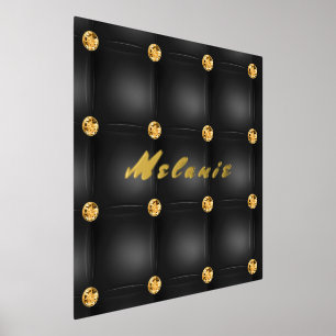 Black Gold Diamonds Foil Print Poster Custom Name