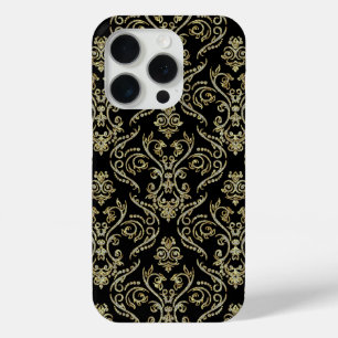 Black Gold & Diamonds Glitter Floral Damasks 2 iPhone 15 Pro Case
