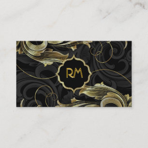 Black Gold & Diamonds Pattern-Elegant Floral Swirl Business Card