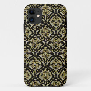 Black Gold & Diamonds Pattern-Retro Floral Damasks iPhone 11 Case
