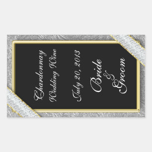 Black Gold & Diamonds Wedding Wine Label Sticker