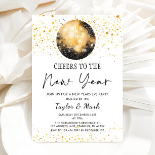 Black Gold Disco Ball Cheers New Years Eve Party Invitation