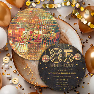 Black Gold Disco Ball Golden Birthday 85th Party Invitation