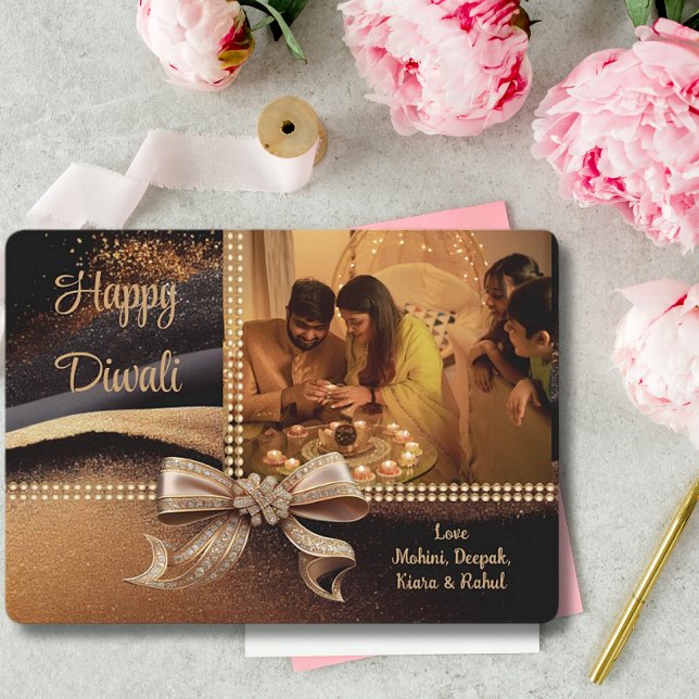 Black Gold Diwali Photo Greeting Holiday Card (Creator Uploaded)