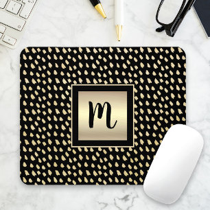 Black gold dots modern bold monogram script luxury mouse pad