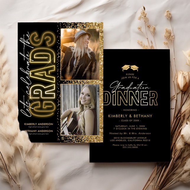 Black Gold Double Graduation Dinner Invitation (Creator Uploaded)