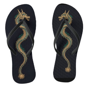 Black & Gold Dragon Men's Slide Sandals Fantasy