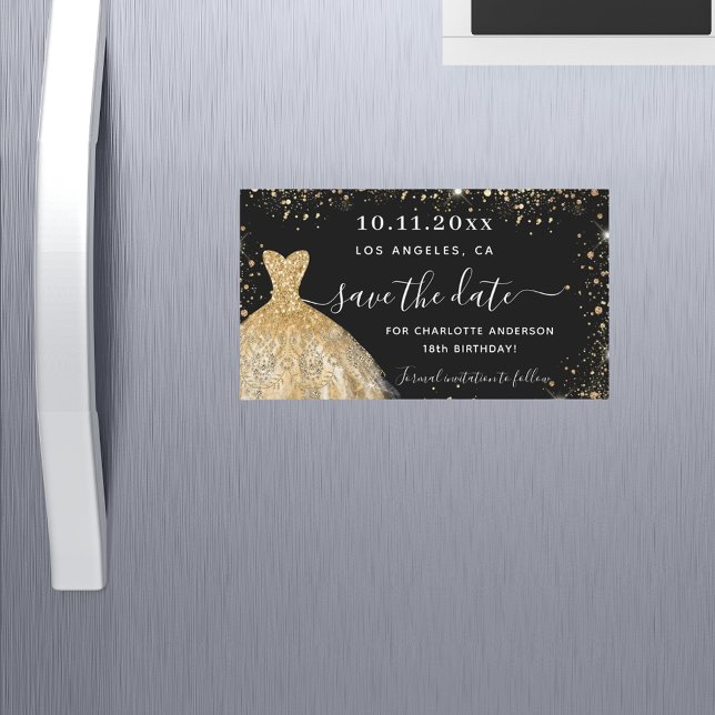 Black gold dress birthday save the date magnet (Creator Uploaded)
