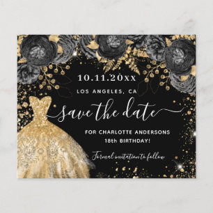 Black gold dress budget birthday save the date