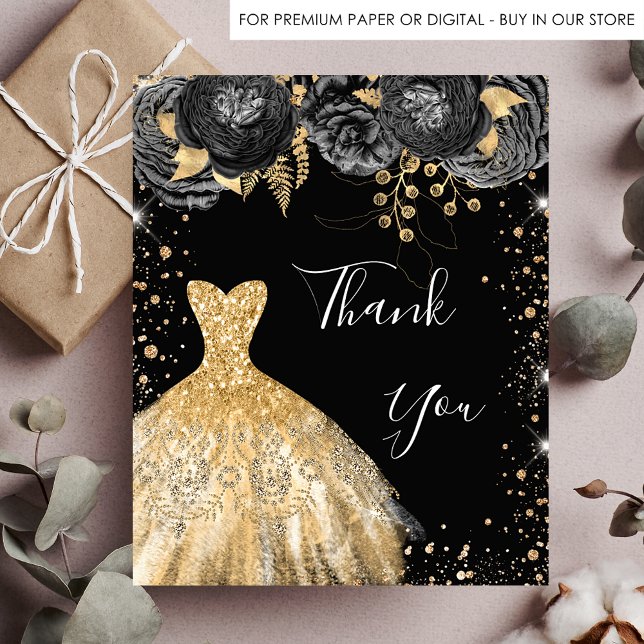 Black gold dress floral birthday thank you (Creator Uploaded)