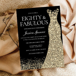 Black Gold Dress Seventy & Fabulous 80th Birthday Invitation