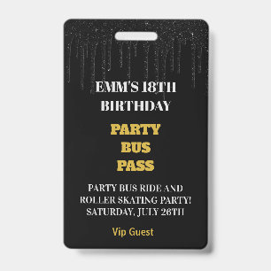 Black Gold Dripping Glitter 18 Birthday VIP Pass ID Badge