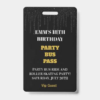 Black Gold Dripping Glitter 18 Birthday VIP Pass  ID Badge