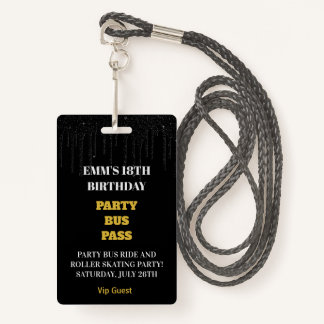 Black Gold Dripping Glitter 18 Birthday VIP Pass ID Badge