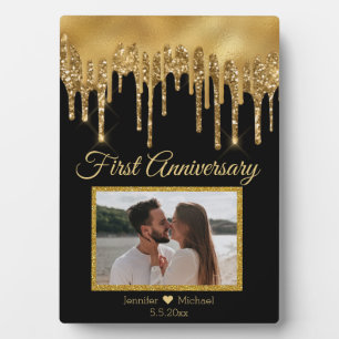  black gold dripping glitters first anniversary  plaque