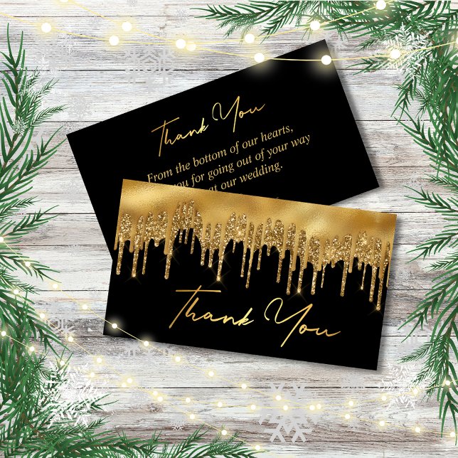 black gold dripping glitters thank you wedding  card (Creator Uploaded)