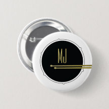 Black Gold Drummer Monogram Button Pin