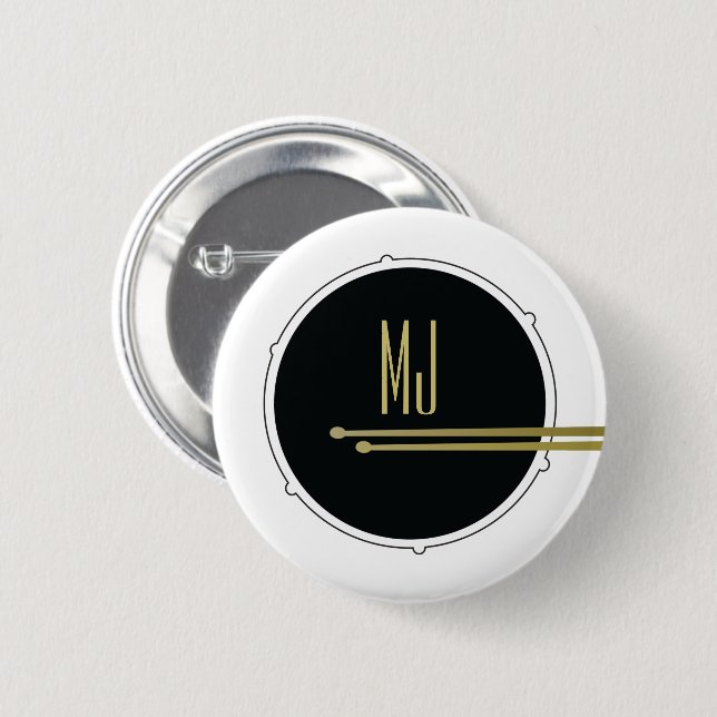 Black Gold Drummer Monogram Button Pin (Front & Back)