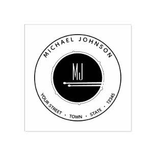 Black Gold Drummer Monogram Rubber Stamp