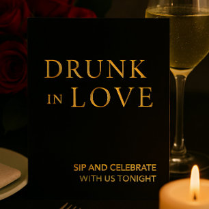 Black & Gold Drunk in Love Wedding Bar Sign Foil Holiday Card