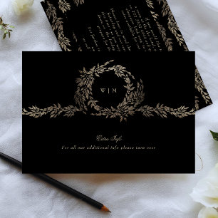 Black Gold Ebony Monogram Wreath Details Wedding Enclosure Card